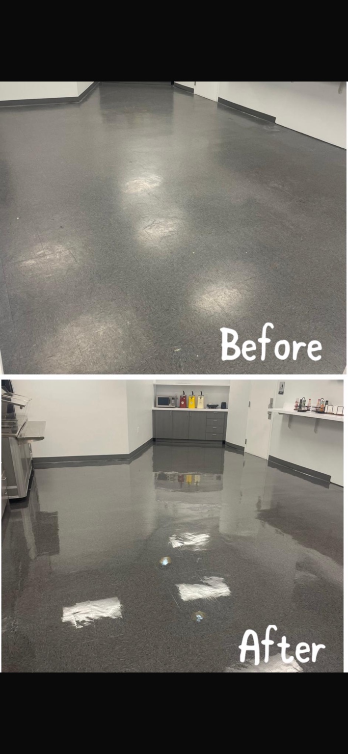 Before and after polished commercial floor